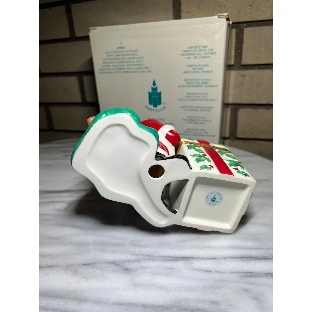 VTG PartyLite Jolly Santa Votive Holder Ceramic Hinged Gift Box Christmas - Picture 8 of 11